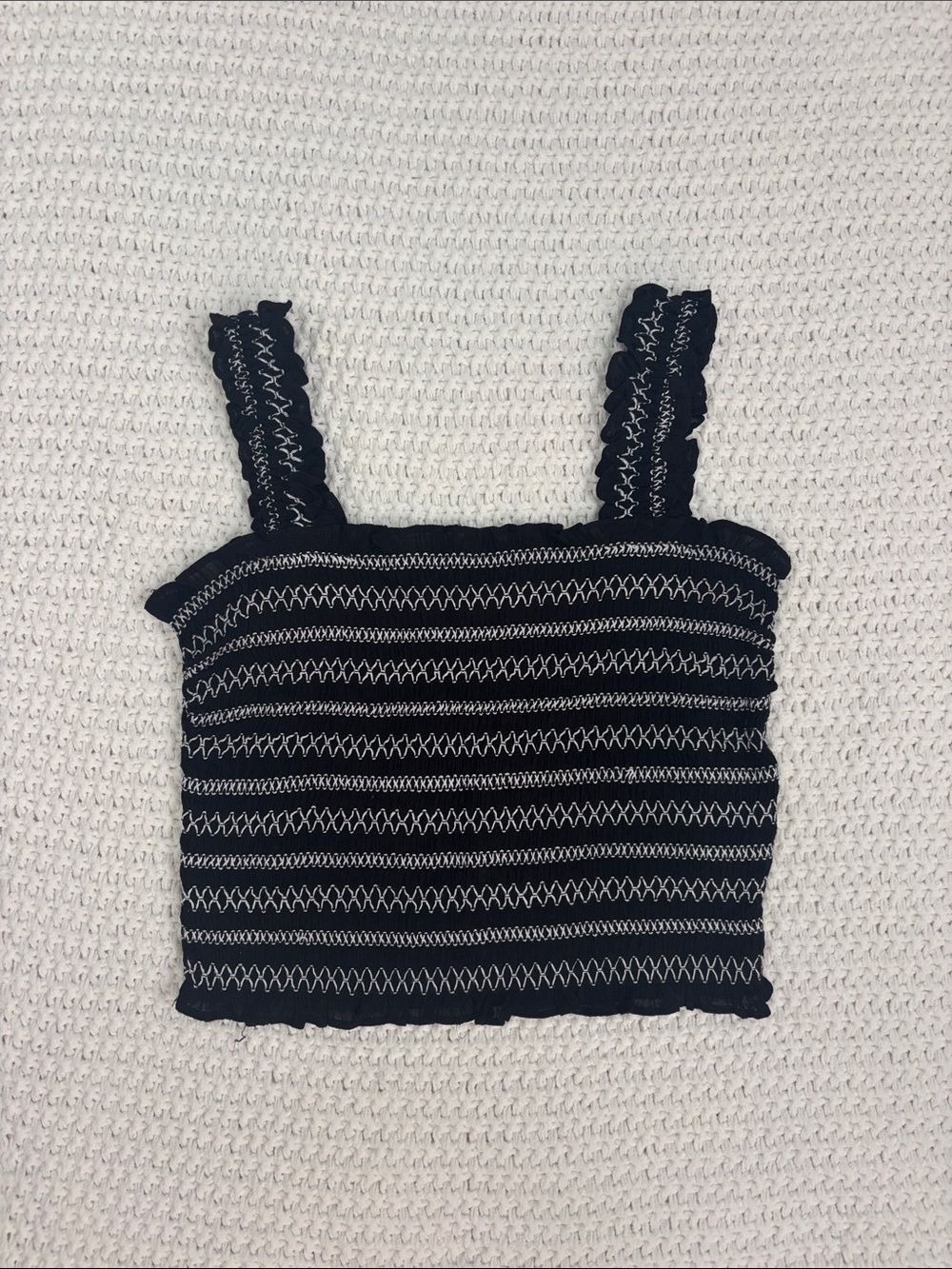 Francesca’s Smocked Black and White Crop Tank Top